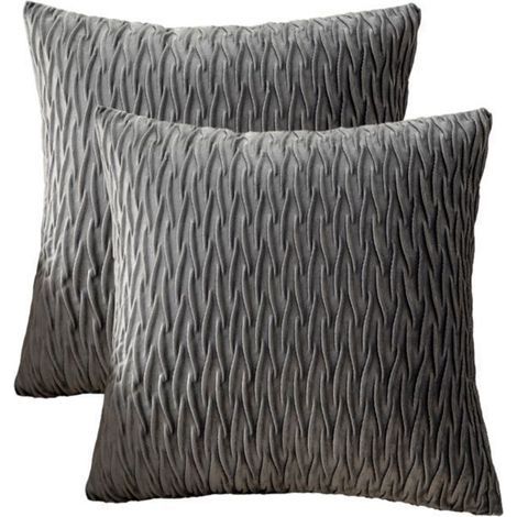Luxury decorative cushion covers in synthetic velvet, dark grey, 45x45 cm, set of 2. (1/5)