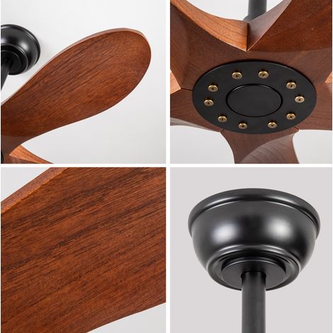 Ventilador de techo 90x90x31,5 cm madera nogal/negro, 6 velocidades, para espacio pequeño – MEUBLIV (1/5)