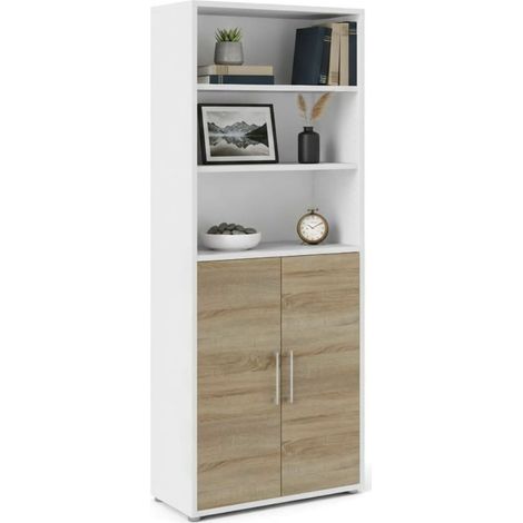 Dmora - Credenza Karine, Buffet da soggiorno, Madia da salotto, Dispensa da cucina, 89x40 h222 cm, Bianco e Quercia