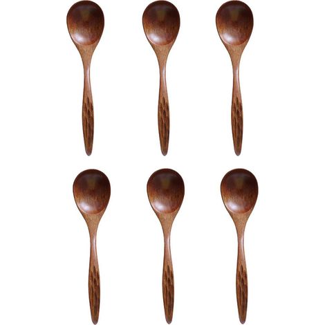 Lot de 6 cuillères à soupe en bois sculpté, finition foncée, style naturel (1/5)