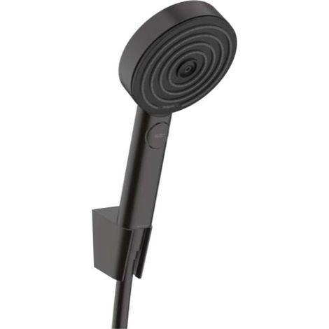 Hansgrohe – Pommeau de douche 24303670 – Ensemble support mural avec flexible 160 cm – 3 jets PowderRain, IntenseRain, massage – Noir mat