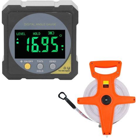 Detector de ángulos con pantalla LCD retroiluminada negra, resistente al agua IP54, pantalla LCD digital, medidor de ángulos magnético, inclinómetro y cinta métrica plegable de 100 m. (1/5)