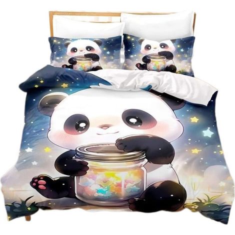 Parure de lit 3D Panda, tailles Twin et King, microfibre, pour enfants 90x190cm (1/5)