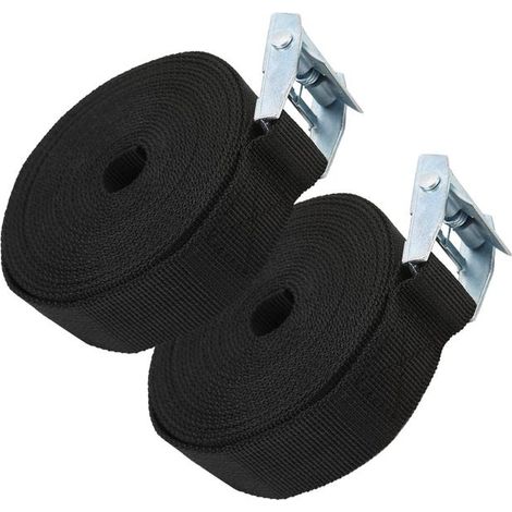 Un ensemble de deux sangles de fixation en alliage de zinc de 25 mm avec boutons-pression, conçues pour éviter la rupture (3 mètres). (1/5)