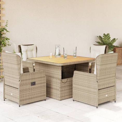 vidaXL Set comedor de jardín 5 pzas con cojines ratán sintético beige (1/5)