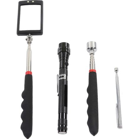 4-teiliges magnetisches Teleskop-Aufnahmewerkzeug-Set, quadratischer 360°-Schwenk-Inspektionsspiegel, 20 lb (ca. 9 kg) Tragkraft, 1,5 lb (ca. 0,7 kg) Stange, flexibel