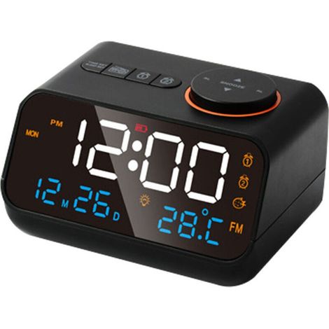 Radio-Réveil Multifonction LED - Timing Musical, Rechargeable, Radio FM - pour la Maison - Noir