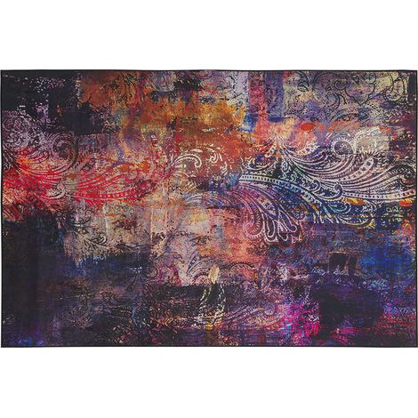 Alfombra multicolor tejido de poliéster patrón abstracto floral fondo revestido de goma 160 x 230 cm Mardin