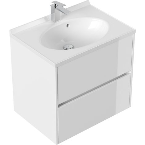 Badmöbel Rina und Waschtisch 70cm 2 Greifraum SoftClose Auszüge weiss hochglanz (1/5)