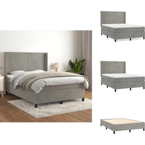 Boxspringbett mit Matratze Hellgrau 140x190 cm Samt - Samtbett - Boxspringbett - Doppelbett - Schlafzimmermöbel - Luxusbett (1/5)