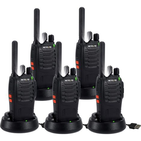 RHG H777 Plus Talkie Walkie, Rechargeable Radio Bidirectionnelle PMR446, LED Lampe de Poche, VOX Squelch, CTCSS/DCS, Professionnels Talkie Walkie pour École, Restaurant(Noir, 5Pcs)