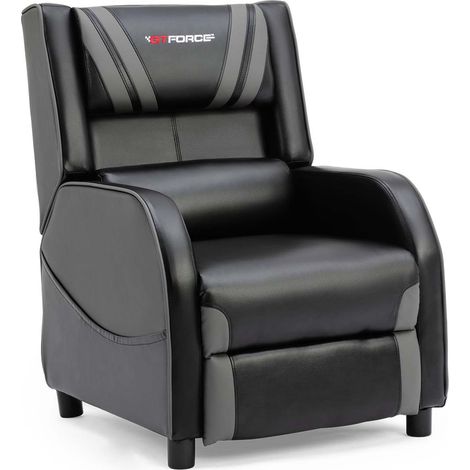 GTFORCE RANGER S FAUX LEATHER GAMING RECLINER ARMCHAIR SOFA RECLINING CINEMA CHAIR GREY (1/5)