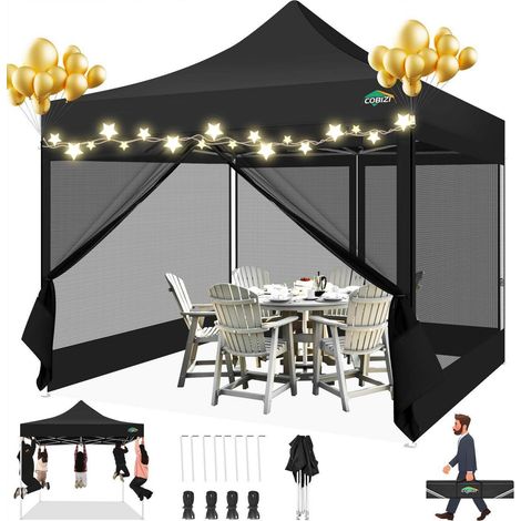 Faltpavillon 3x3m Wasserdicht mit 4 Netz-Seitenwänden, Höhenverstellbar, UV-Schutz (1/5)