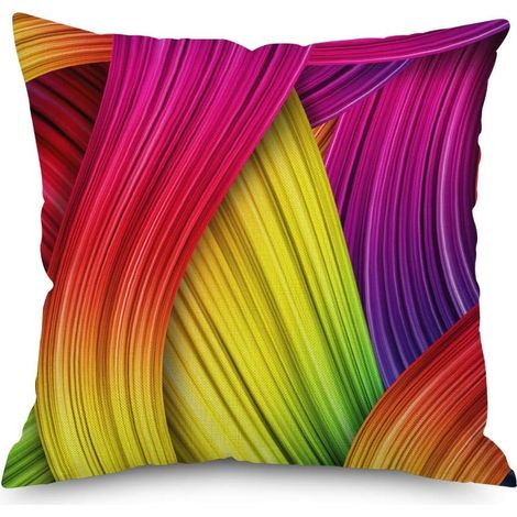 22 x 22 Inch Rainbow Cushion Cover Abstract Crayon Throw Pillow Cover (Colorful) for Sofa, Car, Cushion, Bed - Type D (1/5)
