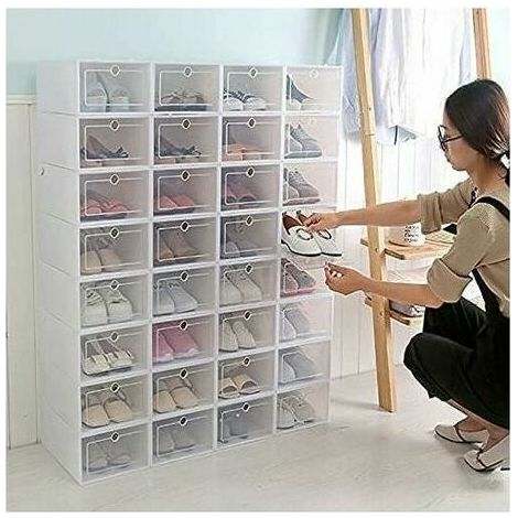 10 Stück verdickte Schuhkartons, Aufbewahrungsboxen, durchsichtiger Kunststoff, Clamshell-Schuhregal, weiß