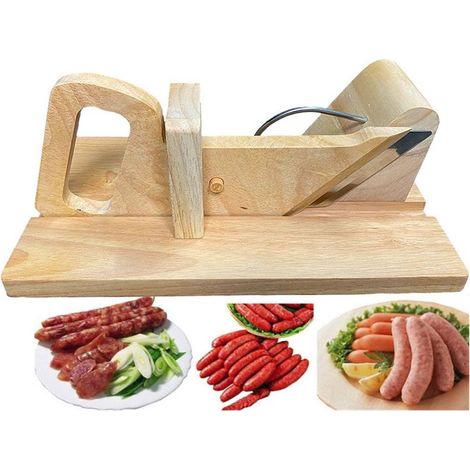 Trancheuse Guillotine Coupe Charcuterie Saucisson Manuelle Ronde Bois Inox Marron