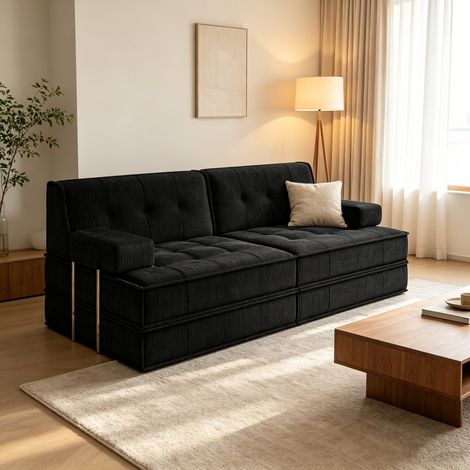 Klapp-Schlafcouch 6-in-1 Wumagin, 2/4/6-Sitzer, Cordvelours, Schaumstoffpolsterung, 160x96x38 cm, für Wohnzimmer & Schlafzimmer, Schwarz (1/5)