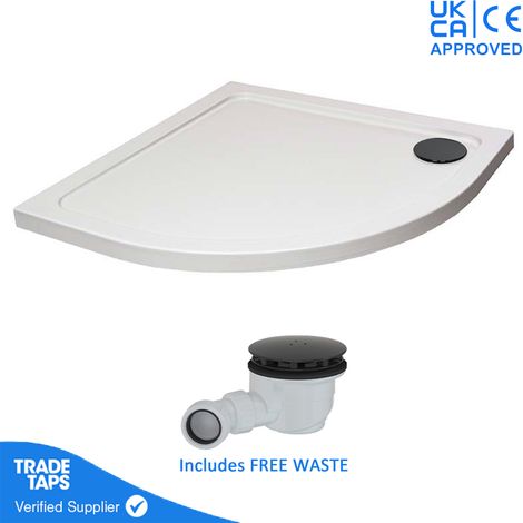 800mm White Quadrant 45mm Low Profile Shower Tray with Matt Black Waste