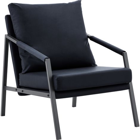 Poltrona moderna in pelle sintetica nera con struttura in metallo, sedia lounge imbottita MODENUIT (1/5)