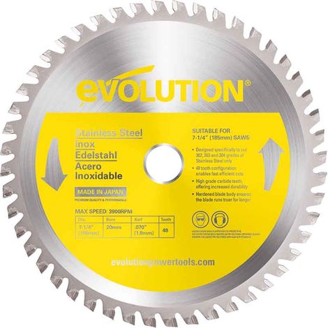 Evolution EVOBLADESS 180mm Stainless Steel Cutting Circular Saw Blade with 48 Teeth – Tungsten Carbide Tipped for Precision Cutting