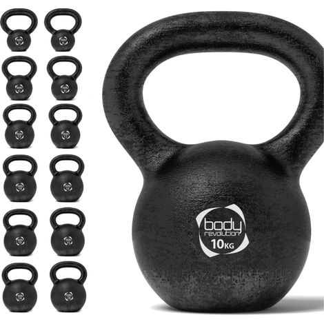 Kettlebell 10kg in ghisa con manico comodo e base stabile.
