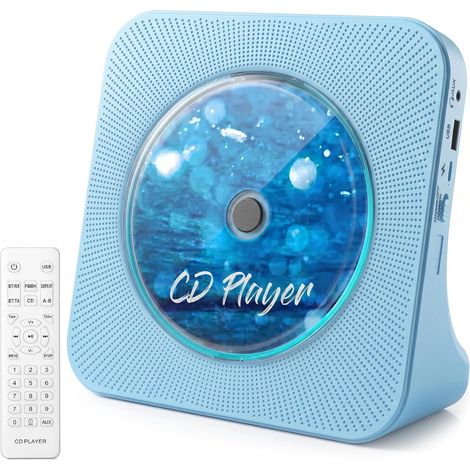 Lecteur CD Bluetooth avec Haut-Parleur et Radio Bleu Lecteur CD de Bureau Baladeur CD avec Couvercle Anti-poussière et télécommande Prise USB et AUX 3,5 mm (1/5)