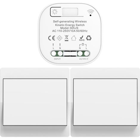interrupteur sans fil sans piles kit interrupteur sans fil autoalimente va et vient sans fil sans pile radio interrupteur a distance eclairage domestique wireless switch (EU 1Gang 2V1 a) (1/5)