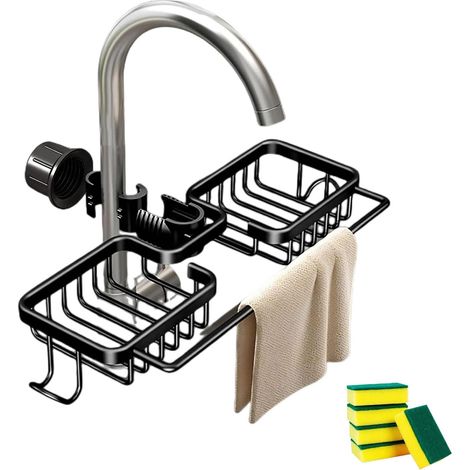 1 Support de Stockage de Robinet, Aluminium, Double Fente, Noir, pour Évier de Cuisine (1/5)