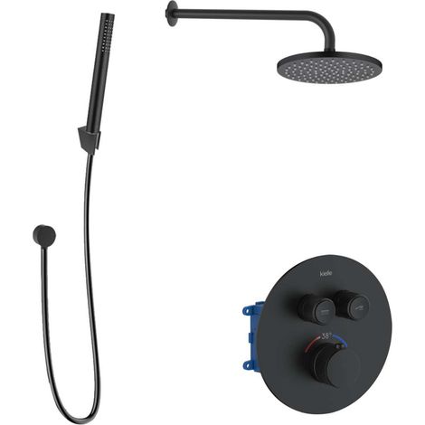 kielle Oudee - Mitigeur thermostatique encastré, 2 sorties, avec accessoires EcoSpare et corps d’encastrement, noir mat 20602SPT84