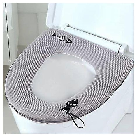 Abattant de toilette ovale, housse de siège de toilette grise avec fermeture éclair, housse de couvercle de toilette standard lavable avec poignée, coussin de housse chaud et épais pour salle de bain. (1/5)