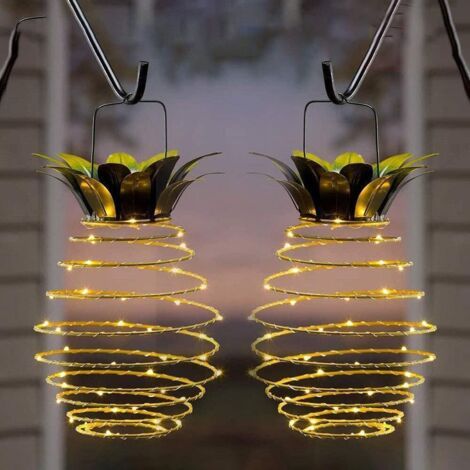 Lot de 2 lanternes solaires suspendues d'extérieur – Lampe solaire ananas étanche à 60 LED pour jardin, cour, porche, pelouse, arrière-cour (1/5)