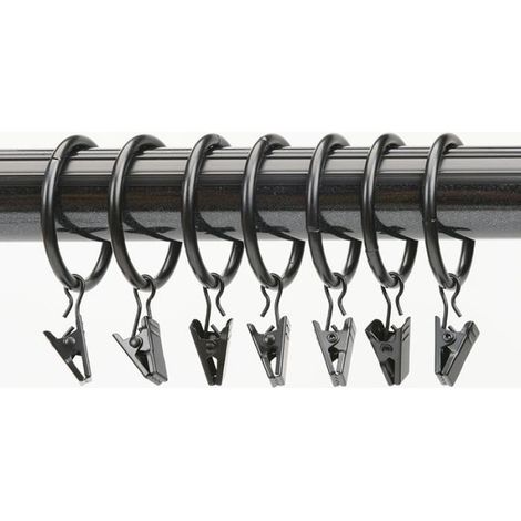 Lot de 10 crochets en métal pour tringle à rideau en filet, crochets avec clips suspendus 25 mm Noir (1/4)