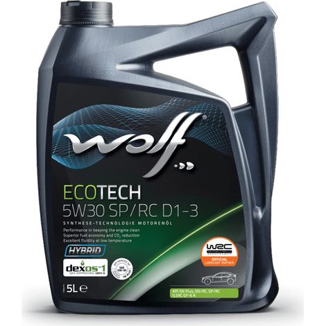 Wolf – Huile moteur ECOTECH 5W30 SP/RC 1049902 – Bidon 5 litres – Réduit l'usure moteur et les émissions CO2 – Compatible véhicules hybrides