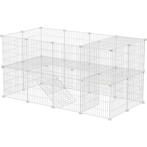 Feandrea – Clôture modulable pour petits animaux – Enclos 2 niveaux 143 x 73 x 71 cm – Panneaux grillagés métalliques – Usage intérieur