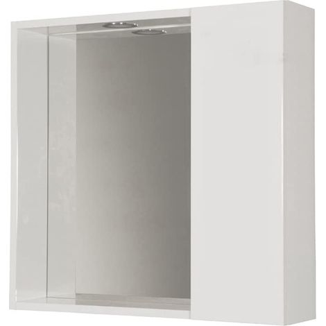 Mama Store SPECCHIERA Bagno con VANO Contenitore e Luce LED-Bianco Lucido Laccato, L. 60 CM X P. 16 CM X H.60 CM (1/3)