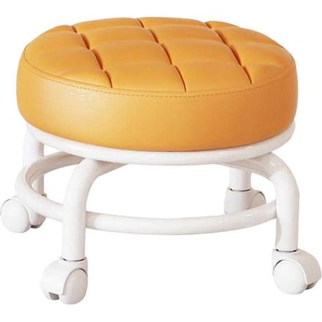 Tabouret roulant pivotant à 360° - Tabouret d'intérieur - Tabouret mobile silencieux avec poulie - Tabouret bas - Roulettes pivotantes universelles pour la cuisine et la maison - Orange (1/5)
