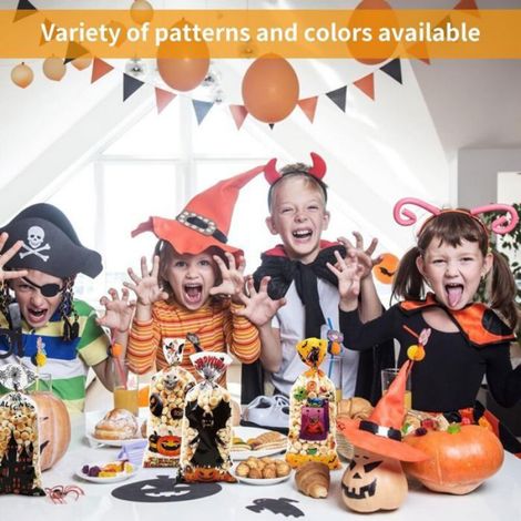 Sachet Bonbon Halloween, 100PCS Sacs de Bonbons d'Halloween Sacs de Friandises, Sacs en Cellophane Halloween pour Enfants, 8 Style (1/5)