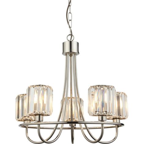 Endon Berenice Plafonnier suspendu à 5 bras multiples en verre, nickel brillant