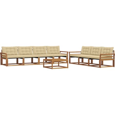 Conjunto de sofás de exterior con cojín 8 pcs Natural y Beige vidaXL