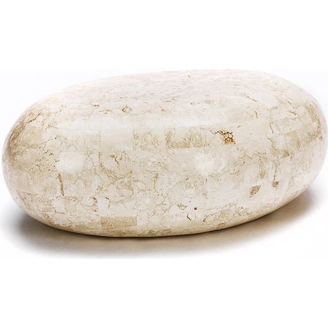 Tavolino Sasso Small con base ovale in pietra fossile white agata e struttura in compensato marino rinforzato - Design Elegante 75x50 cm (1/3)