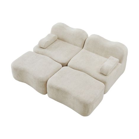 Canapé modulaire 2 places avec 2 repose pieds velours coussin accoudoir mobile pour salon et appartement  Beige (1/5)