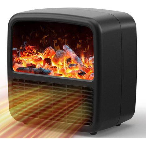 Chauffage soufflant électrique 1000-1500w, radiateur soufflant à effet de flamme à LED avec fonction de sécurité - Noir [Énergie de qualité A] 1pc (1/5)