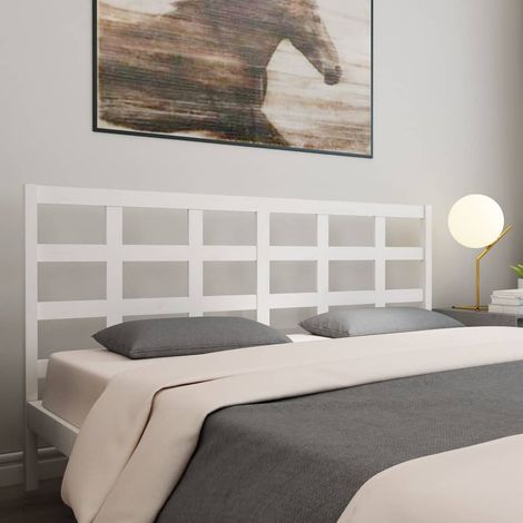 Bed Headboard  White  Solid Pine Wood  Decorative Inlays vidaXL (1/5)
