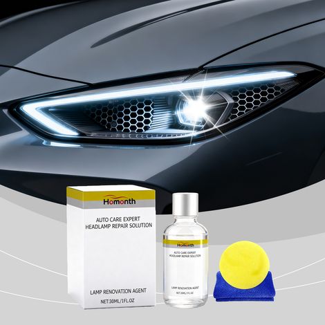 Scheinwerfer-Pflegeset – Reinigungs-, Pflege-, Aufhellungs- und Lichtdurchlässigkeits-Reparaturset zur Beseitigung von Oberflächenoxidation bei Autoscheinwerfern – 30-ml-Flasche + 1 Tuch + 1 Schwamm - (1/5)