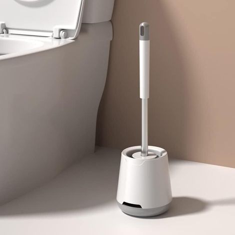 Brosse de Toilette Brosse de toilette en silicone avec poignée longue et porte-drain rapide monte ou outil de salle de bain(sur pied) (1/4)