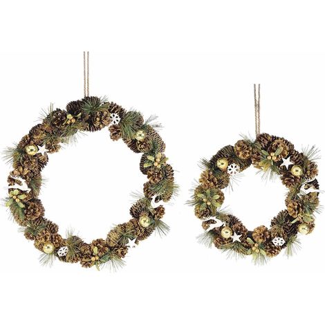 Ghirlande Natalizie con Pigne e Decori Addobbo per Porta, Casa, Finestre Set da 2 Corone Natalizie Idea Regalo (1/2)