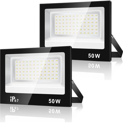 50W Projecteur Led Extérieur,5000LM Spot LED Extérieur,7000K Blanc Froid Projecteur Exterieur LED,IP67 Imperméable Superlumineux Luminaire Exterieur pour Jardin,Cour,Garage,Patio (2 Pièce)