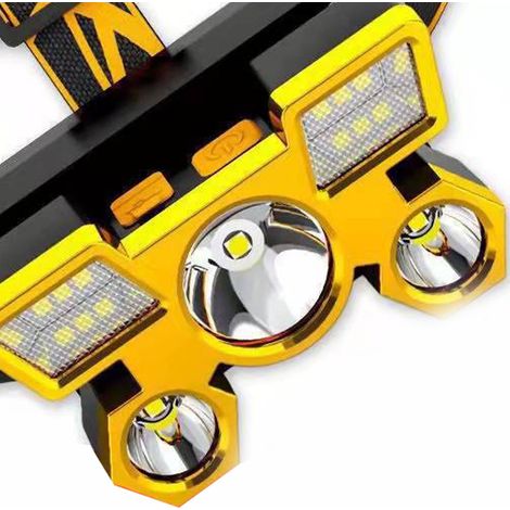 Lampe frontale ABS rechargeable USB, éclairage puissant longue portée pour le camping, le vélo de nuit et la pêche nocturne, couleur or 5. (1/5)