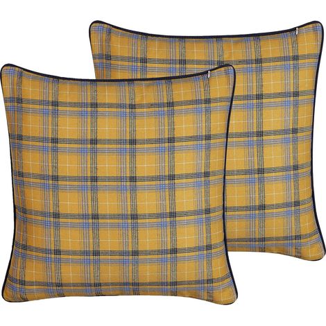 Dekokissen 2er Set DICENTRA 45 x 45 cm Gelb Kariertes Muster