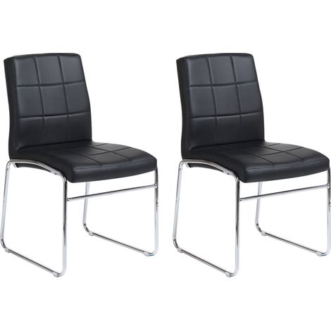 Conjunto de 2 sillas de conferencia modernas de piel sintética respaldo con costuras patas cuadradas sala de reuniones comedor negro Kiron